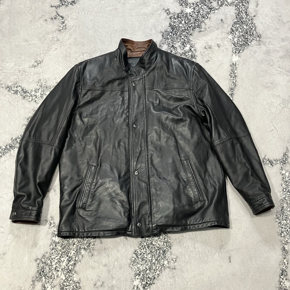 Remy Leather Black Leather Jacket Mens Size 42 L Button Zip Front‎ Classic USA